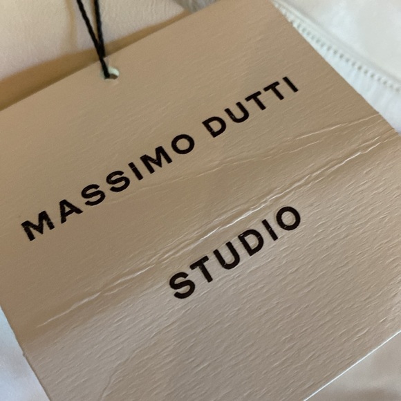 NWT Massimo Dutti Studio Off White Leather Midi Skirt with Front Slit Size M. - Picture 7 of 12